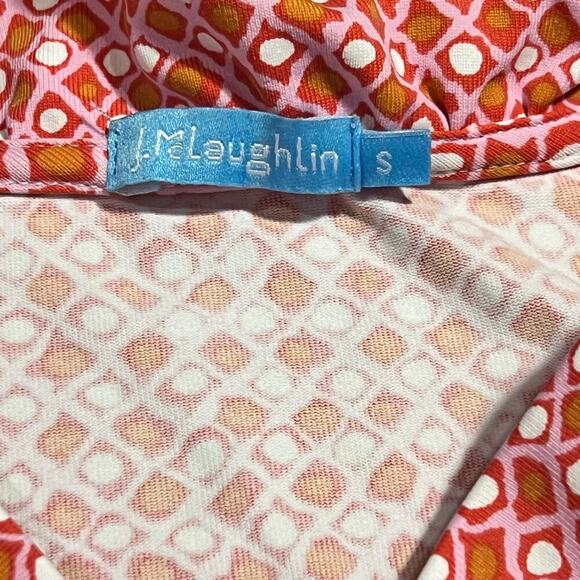 J. McLaughlin Durham Ruffle Top Size Small Catalina Cloth Geo Print 3/4 Sleeve - Picture 3 of 7